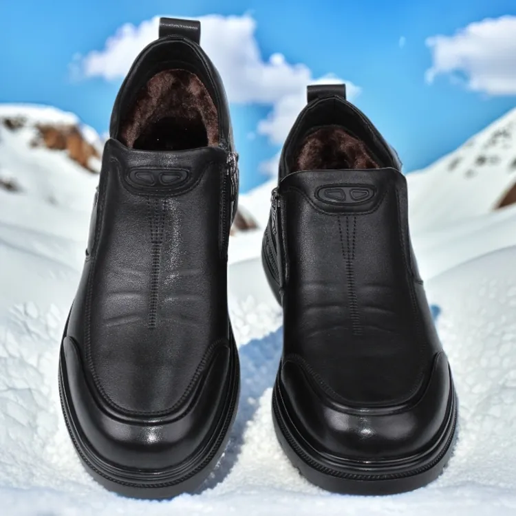 二哥2025全真皮上等头层牛皮舒适软底一脚蹬爆款男士保暖棉鞋5668
