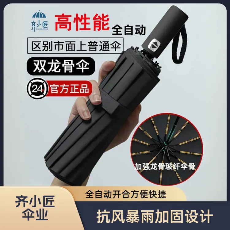 齐小匠加固全自动抗风暴雨伞双人晴雨两用伞防紫外线加大加厚