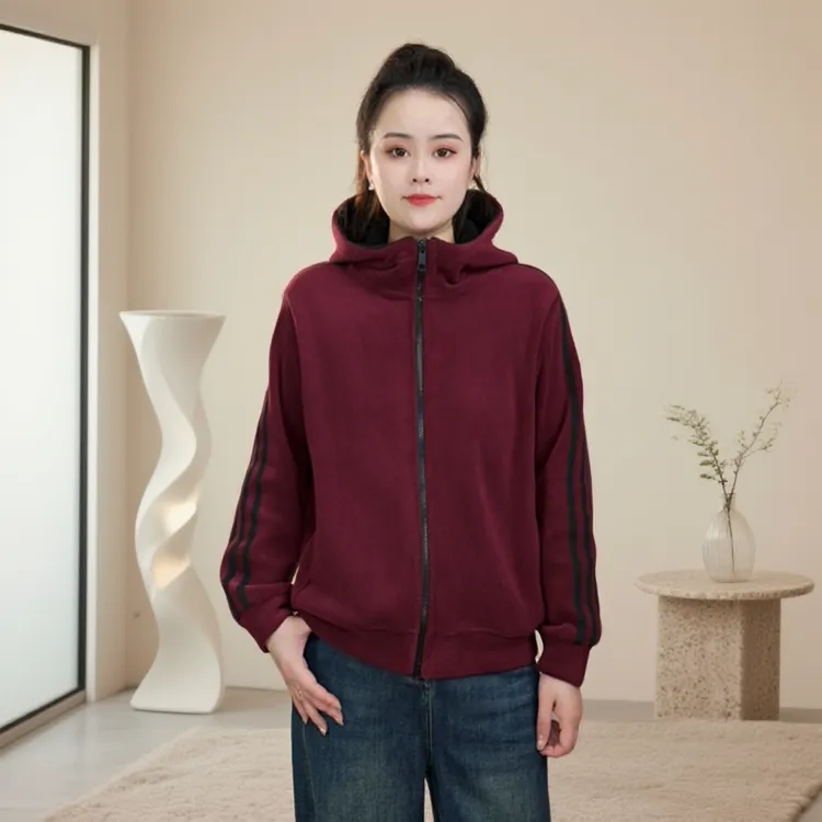 双面奥粒绒秋冬女装加绒休闲显瘦保暖防风连帽卫衣工装开衫厚外套