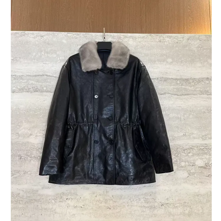 TANTAN 气质轻奢双排扣秋冬小山羊皮鹅绒服3817