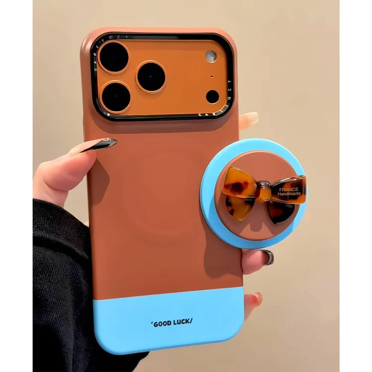 拼色琥珀蝴蝶结磁吸支架适用苹果17promax手机壳iphone16新款15女