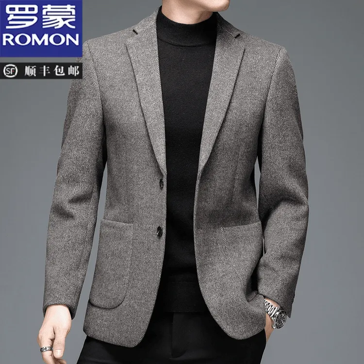 罗蒙秋季新款西服男商务休闲修身百搭西装外套秋冬保暖男士单西潮