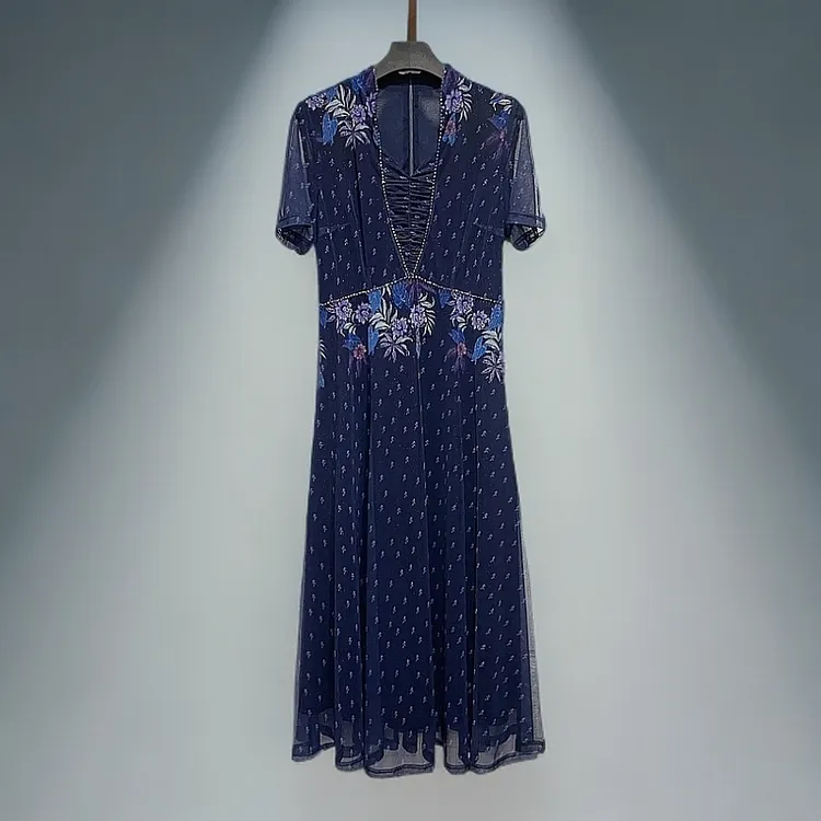 E256043新款时尚气质轻奢妈妈装显瘦弹力修身设计师高贵连衣裙