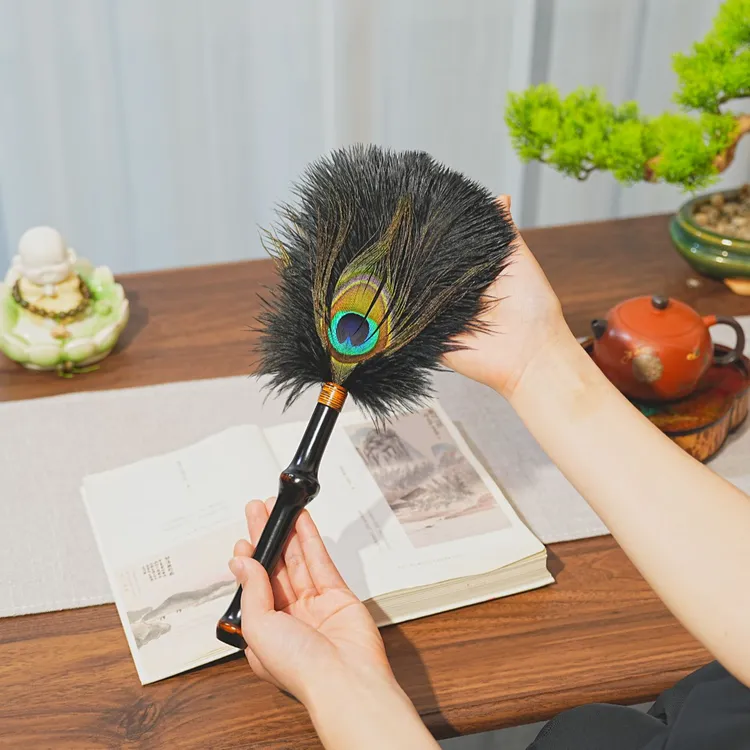 【扫走烦恼】筇竹孔雀羽毛拂尘新中式茶具清理个性除尘扫灰用品