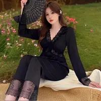 法式睡衣女春秋季新款长袖长裤套装两件套夏天甜美花边气质家居服