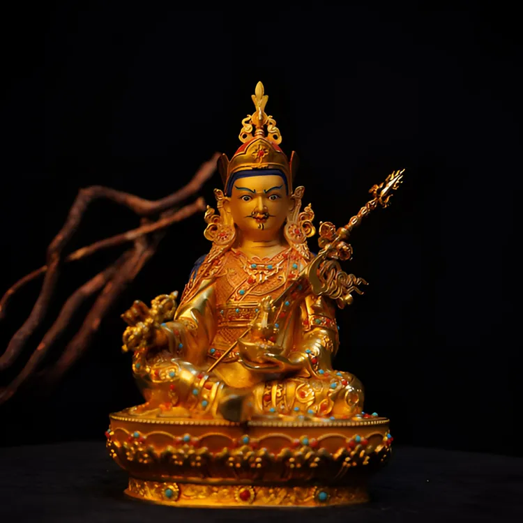铜福铜艺莲花生大士佛像黄铜手办上档次客厅创意摆件