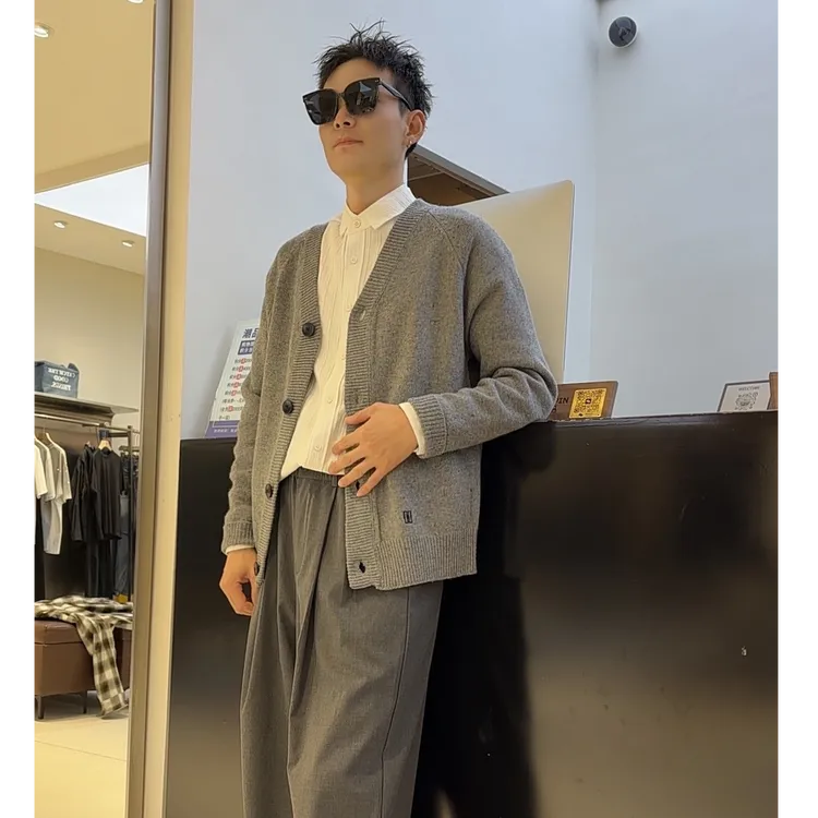 CHAOPIN春装针织开衫男装高级感纯色V领男士春秋套装