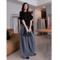 【加绒加厚】柔氛围感灰色毛呢弯刀休闲裤女秋冬磨毛加厚宽松阔腿裤