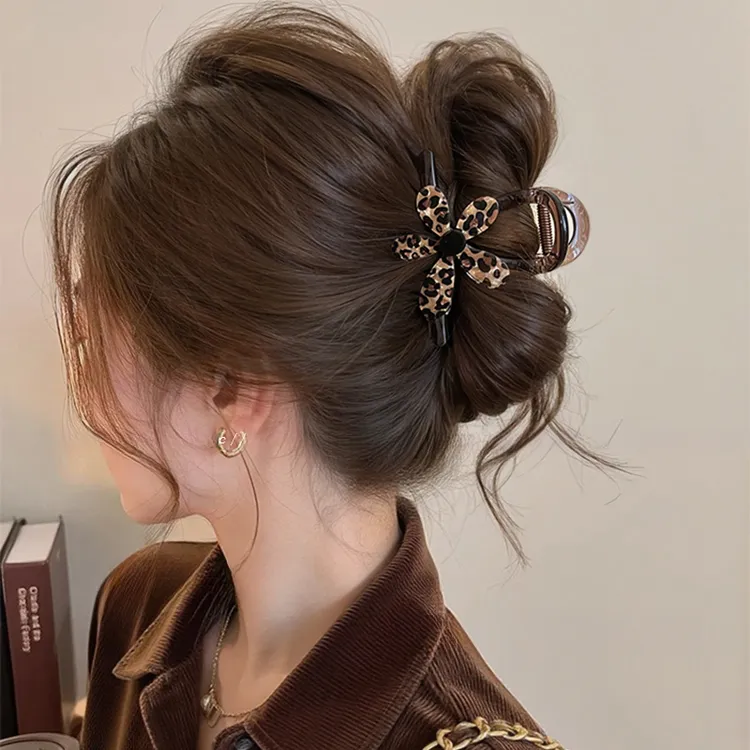 气质豹纹花朵发夹女后脑勺抓夹高级感2025新款大号发量大夹子头饰