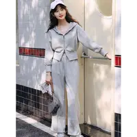 A276灰色时尚休闲套装女2025秋季新款短款连帽卫衣+裤子两件套