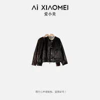Aixiaomei/爱小美两面穿腰果图腾皮衣圆领宽松皮衣WT-1170