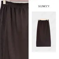 JIUNCCY【折腰裙】绵羊毛混纺侧口袋松紧腰气质后开叉半裙 52YBQ013