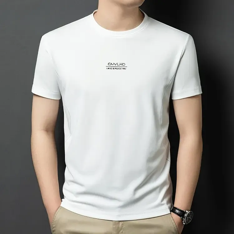 【蛋白冰氧丝】圆领夏季短袖中年素色T恤商务男士透气男装运动t恤