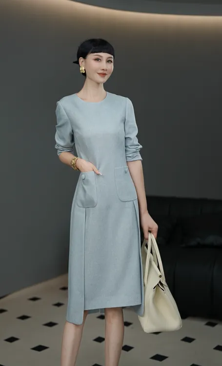 《多莉丝》-鹿歌新款长袖莫兰迪时尚气质连衣裙H5302LA0707