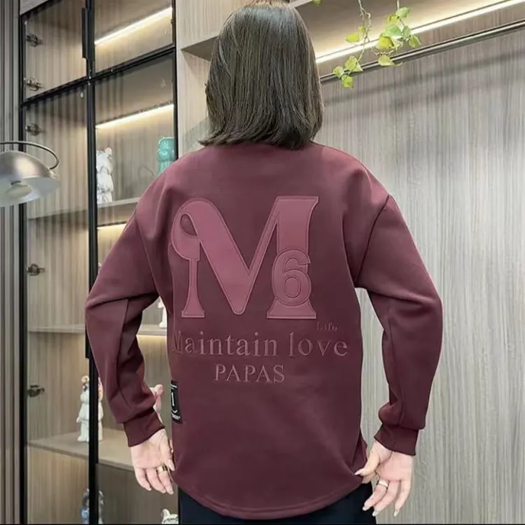 2025秋冬季新款字母发泡卫衣男士潮流美式修身重磅情侣燕尾打底衫