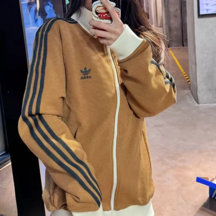 阿迪达斯三叶草欧若风时尚百搭华夫格夹克外套KB8952欧若风穿搭