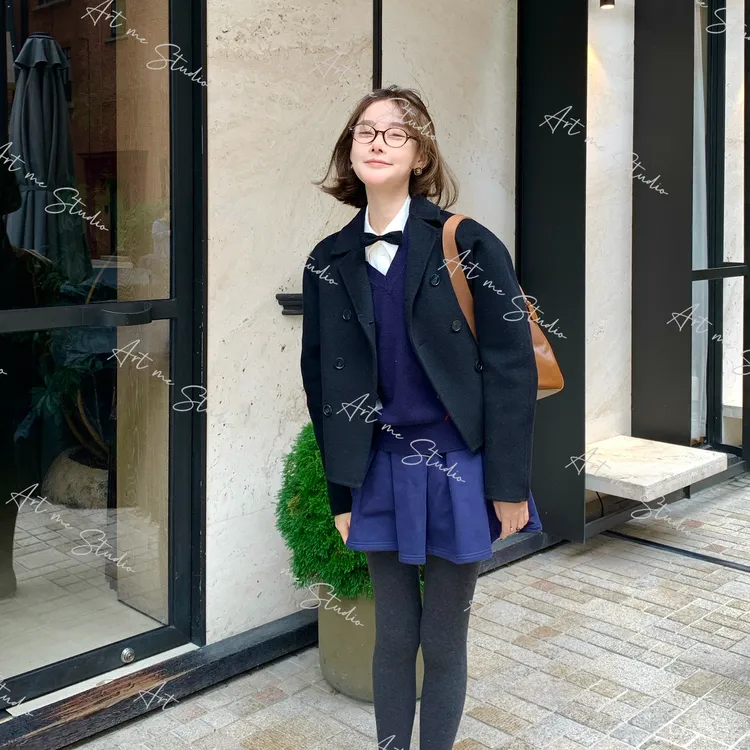 【ART ME】精致款纯绵羊毛零压翻领包容力两色短款大衣外套w24375