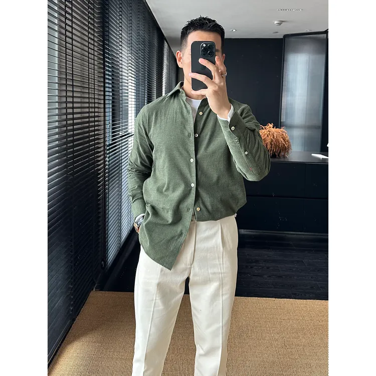 DAN LANG 458# 秋冬 深海黄贝扣斜纹磨毛绒感 休闲百搭衬衫