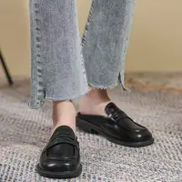 6818-1季新款外穿包头半拖鞋女厚底穆勒鞋舒适软皮懒人一脚蹬凉拖