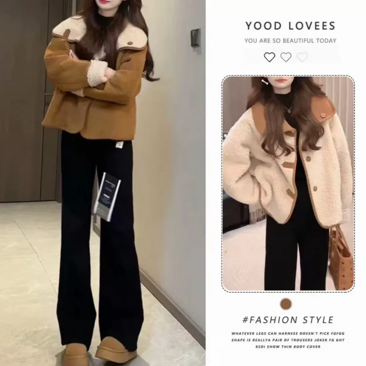 两面穿新款皮毛一体百搭外套冬季加绒加厚外套