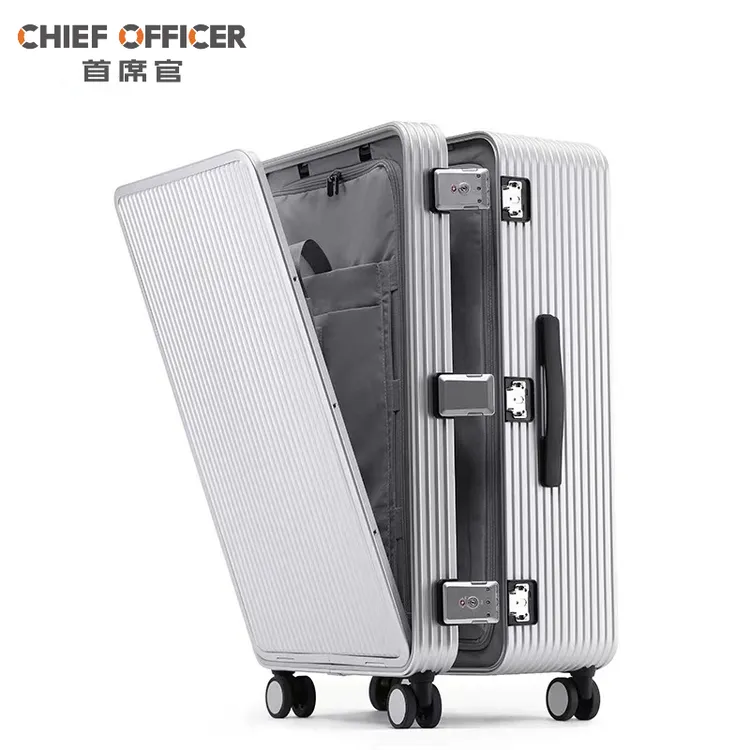 首席官前开口行李箱全铝镁合金商务旅行箱侧开大容量拉杆箱登机箱
