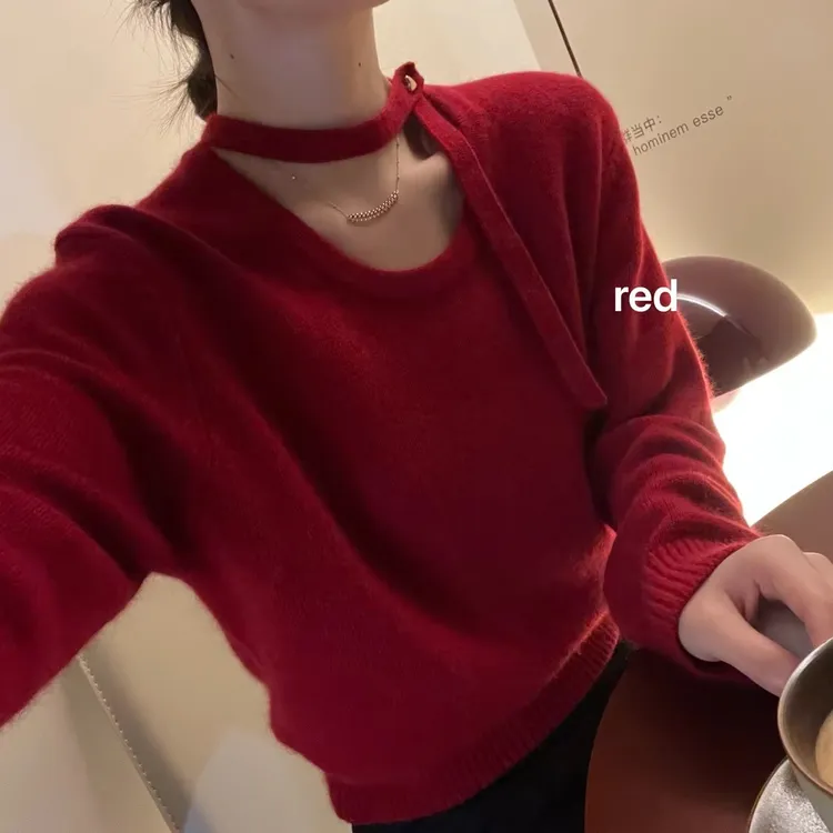 秋冬季女装洋气红色外穿毛衣针织衫内搭打底上衣女士新款过年衣服