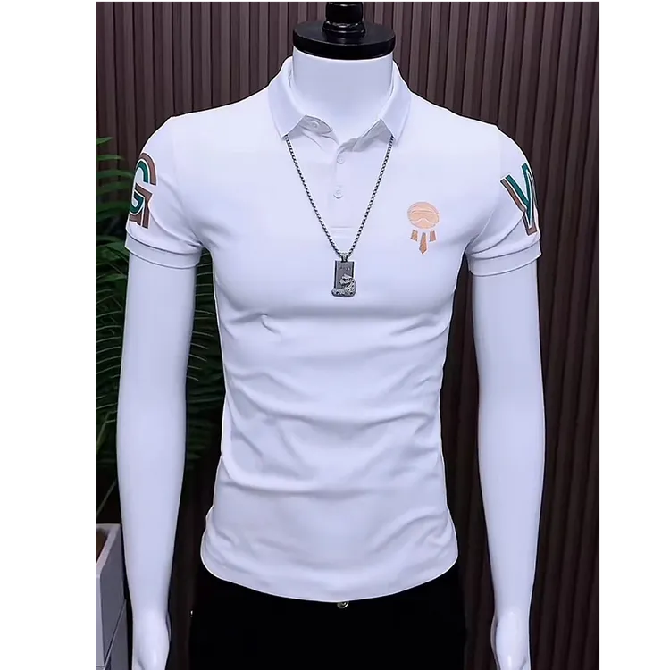 高级感几何夏季修身薄款字母短袖Polo衫上衣男士休闲翻领帅气