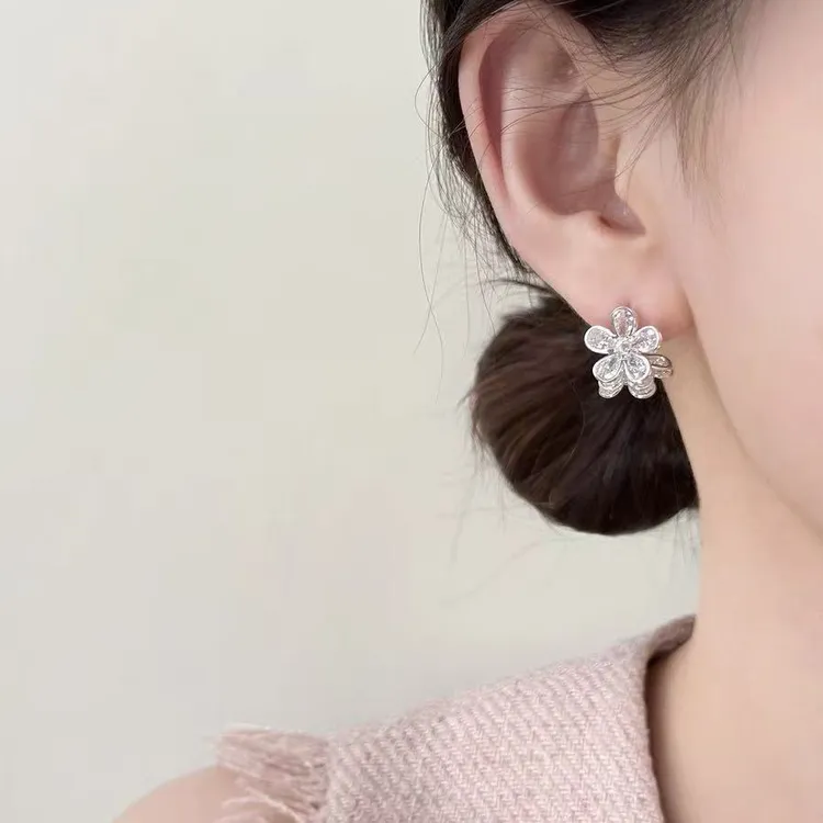 铜合金合成锆石耳饰 TFY精致花朵耳钉925银针
