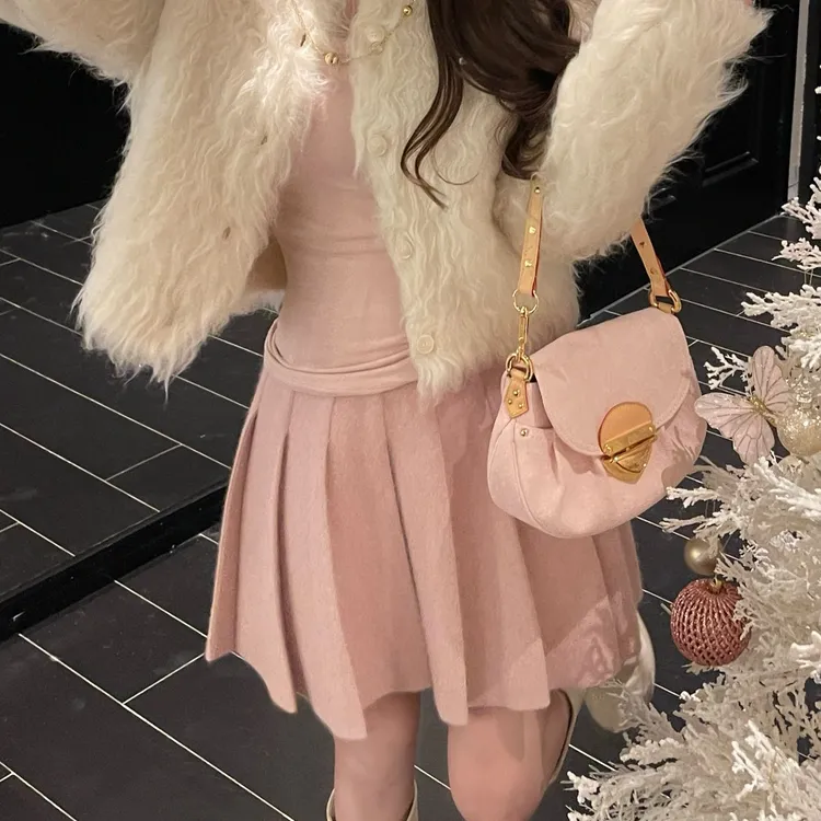 GUIDI GUDI【手握书香】辣妹高级百褶短裙半身裙/黄加蓝