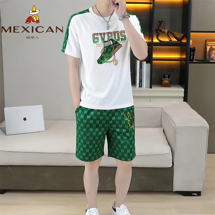 Mexican/稻草人男士休闲套装夏季T恤两件套运动百搭薄款清凉透气