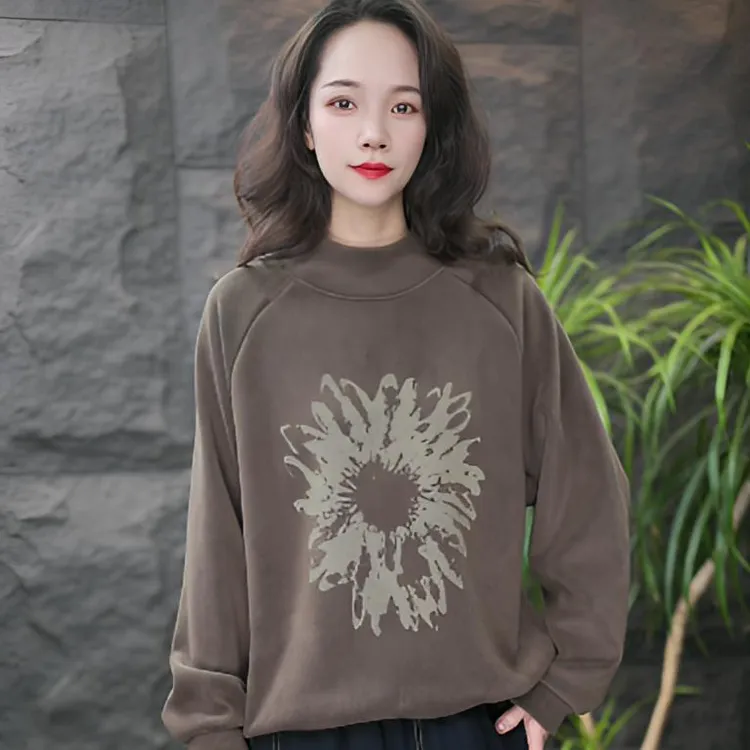 JJ【加绒卫衣】冬季短款厚款女长袖印花高领卫衣宽松加厚百搭秋冬