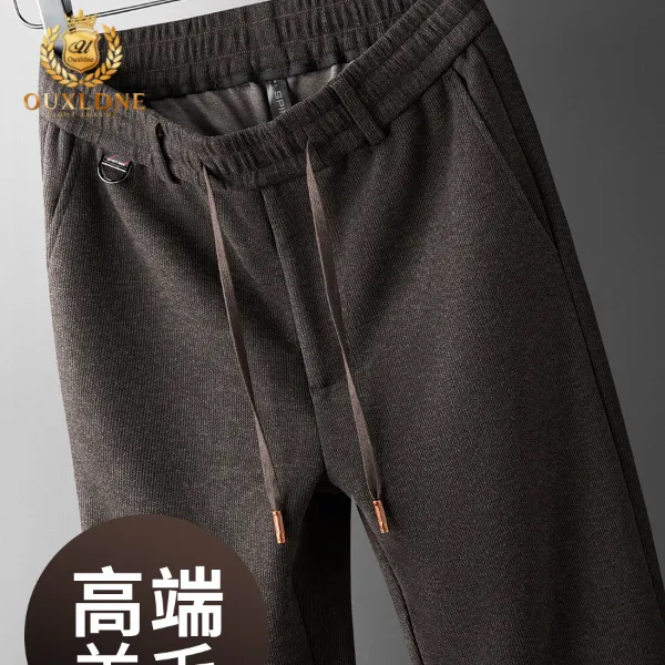 OUXLDNE 男士加绒卫裤冬季新款休闲宽松直筒高端弹力运动百搭长裤