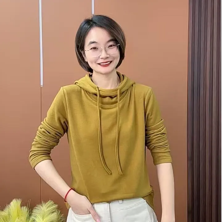 2025简单洋气显瘦单色连帽女士上衣H0722