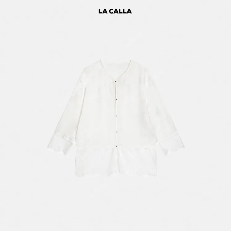 LA CALLA白蕾丝新中式白色网纱蕾丝花边气质外套YY1277