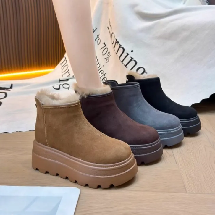 小个子时尚厚底增高休闲雪地靴女2025冬短筒加绒马丁短靴防滑棉鞋