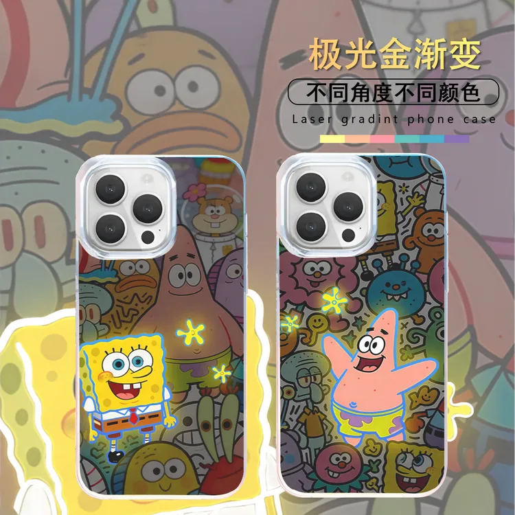 海绵宝宝派大星极光金适用苹果华为vivo一加小米极光金手机壳
