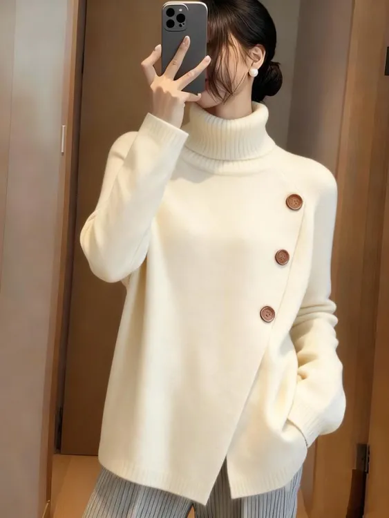 洋气轻熟风高领针织衫女2025秋冬新款巨好看休闲百搭软糯毛衣打底