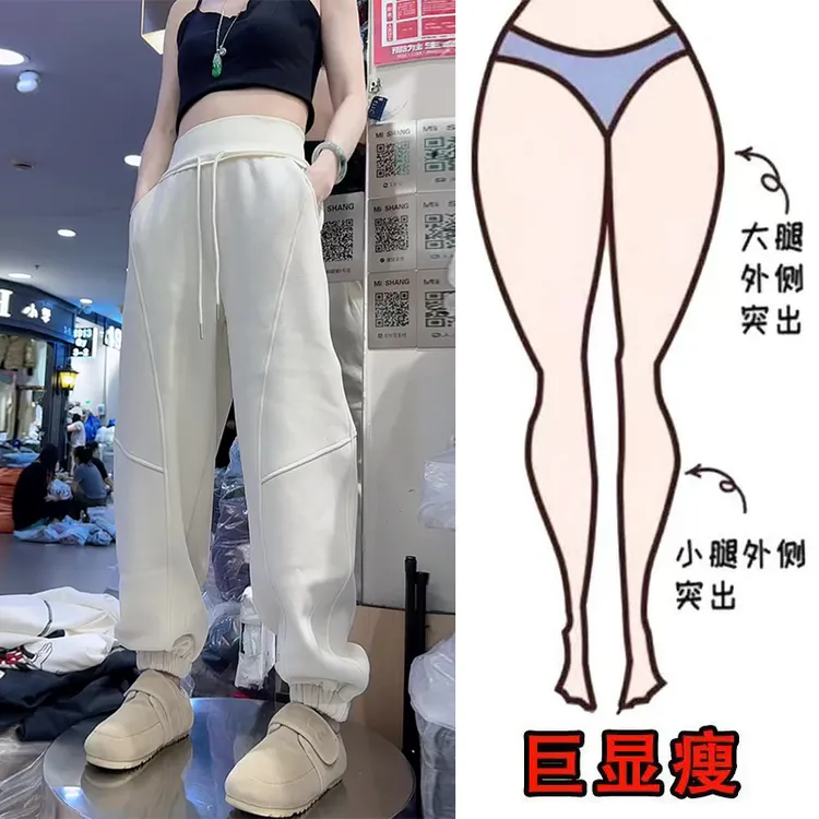 冬季新款韩系时尚洋气休闲百搭加绒运动风遮肉显瘦高腰宽松卫裤