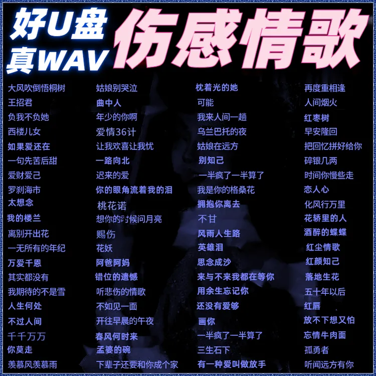 【豪车专用wav无损车载音乐U盘】精选伤感情歌经典老歌曲WAV无损U盘