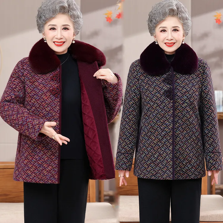 妈妈款中长款加厚外套中老年冬装女奶奶秋冬季大衣老太太保暖棉袄