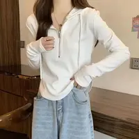连帽卫衣女春秋时尚修身显瘦薄款百搭纯色长袖带帽卫衣T