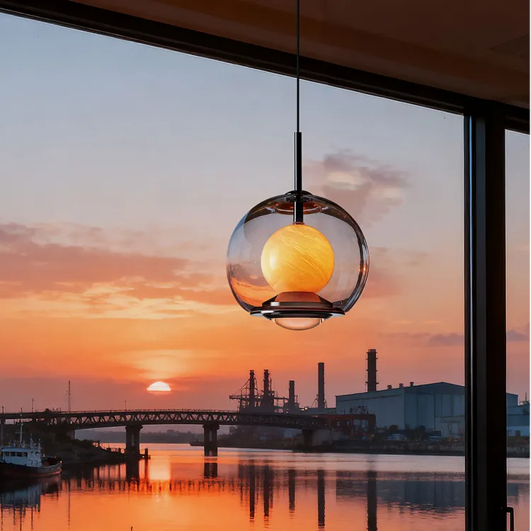 升降手扫床头吊灯2025新款意式极简高级感玻璃主卧房间日出床头灯