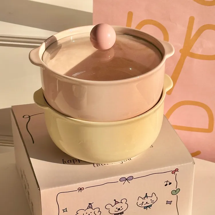 【两件套】少女心可爱泡面碗带盖少女心学生宿舍陶瓷大容量釉下彩