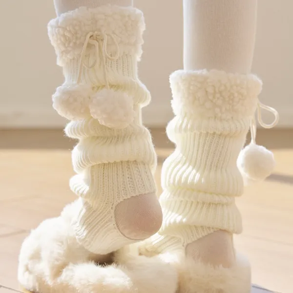 一朵云cloud 羊羔毛毛球袜套针织腿套lolita毛绒日系jk中筒小腿袜