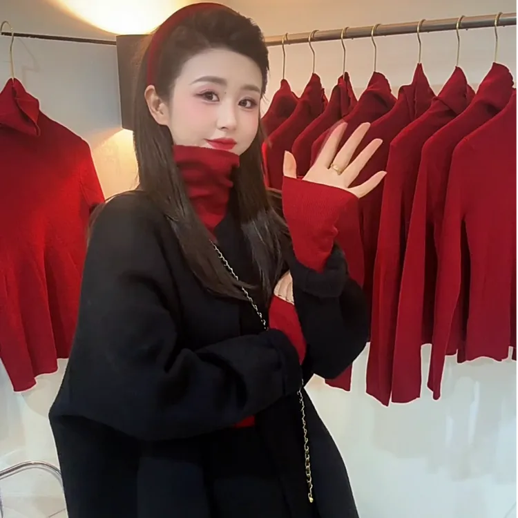 QIANRH-1489中长款宽松型长袖女羊毛大衣外套显瘦网红针织气质