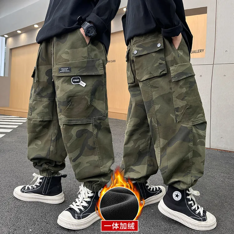 男童冬季加绒迷彩休闲裤25年中大童帅气工装裤儿童休闲运动长裤潮