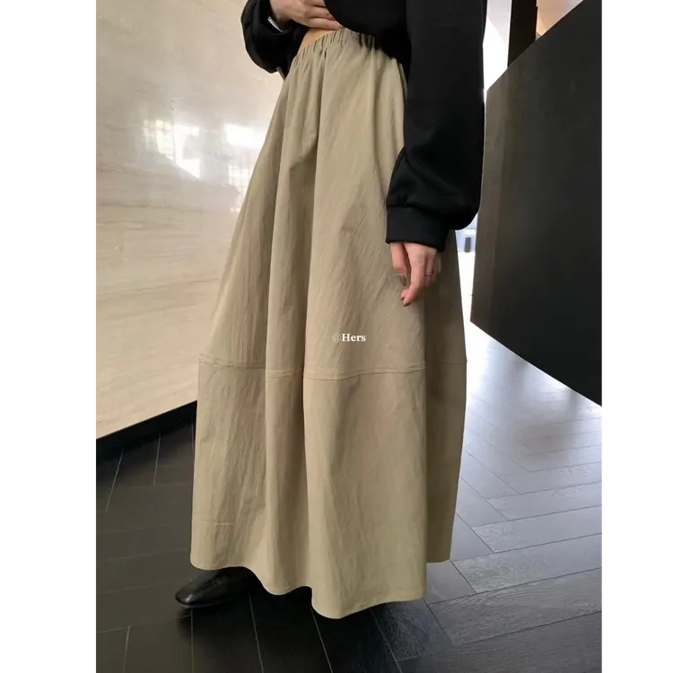 秋上新Hers简约休闲通勤百搭松紧腰半身裙气质显瘦气球花苞中长裙
