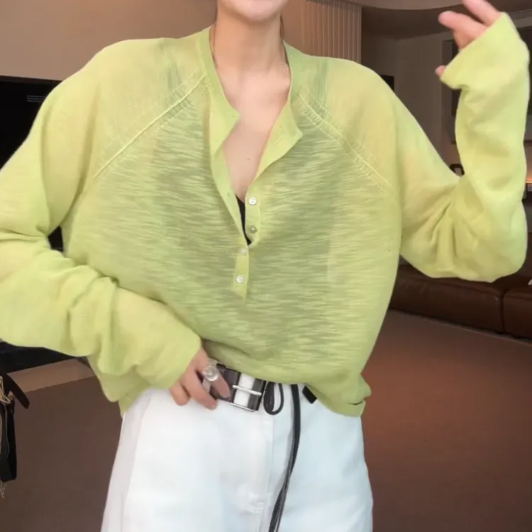 2025夏季新款百搭显瘦气质亨利领薄款针织长袖LK25041