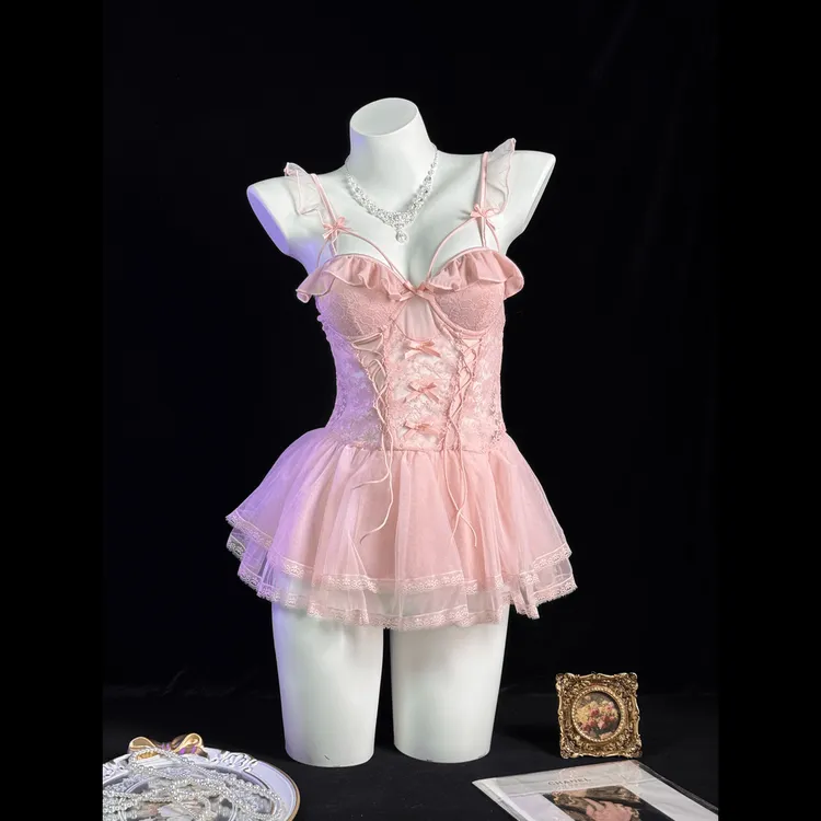 「花希轻奢」80-140高级性感睡衣显瘦蕾丝吊带裙女睡裙带胸垫套装