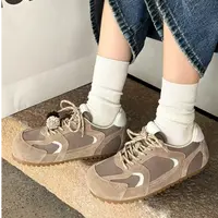 诗歌兰网面运动鞋女2025秋季新款真皮百搭双带德训鞋阿甘鞋女
